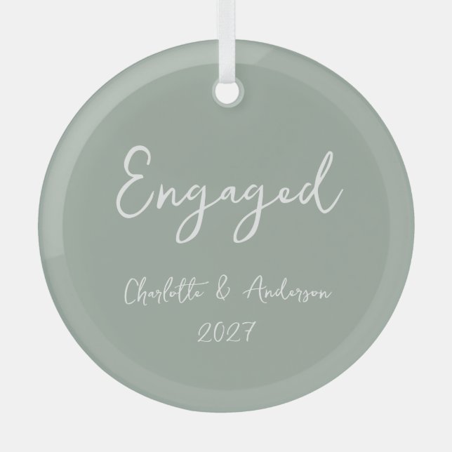 Personalized Engaged Couple Handwritten Sage Glass Ornament (Front)