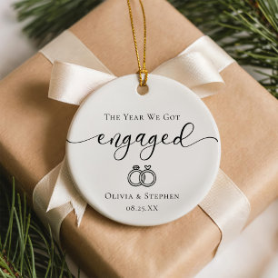 Personalized Engaged Line Art Custom Names Date Ceramic Ornament