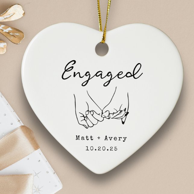 Personalized Engaged Line Art Custom Names Date Ceramic Ornament (Personalized Engaged Ornament Custom Couple Names & Proposal Wedding Date Minimalist Line Art Gift)