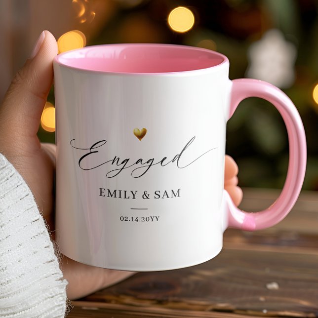 Personalized Engaged Mug with Couple Names & Date (Creator Uploaded)