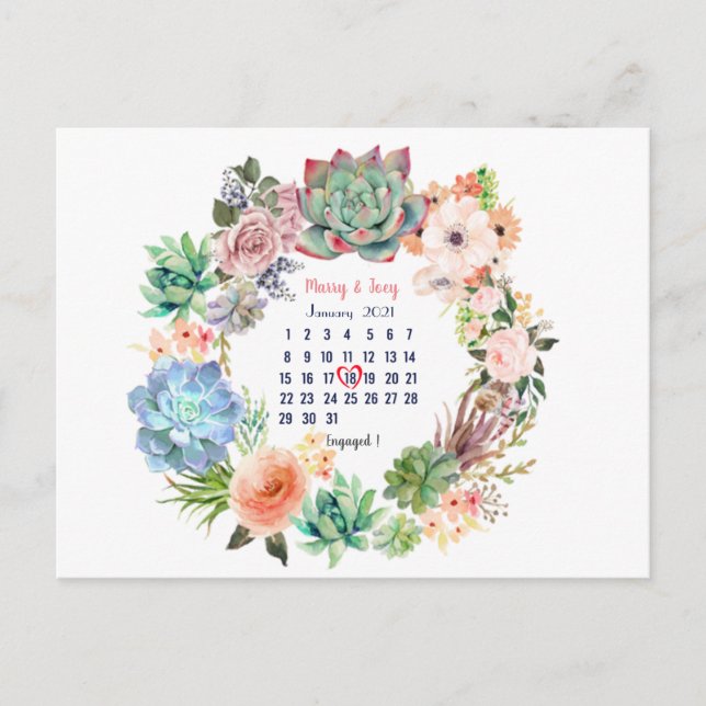 Personalized Engaged -wedding  date 18 of 31 Holiday Postcard (Front)