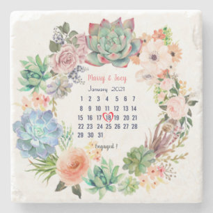 Personalized Engaged -wedding  date 18 of 31 Stone Coaster