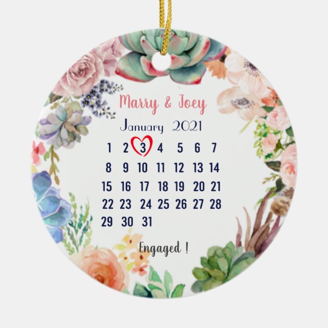 Personalized Engaged -wedding date 3 of 31 Ceramic Ornament (Front)