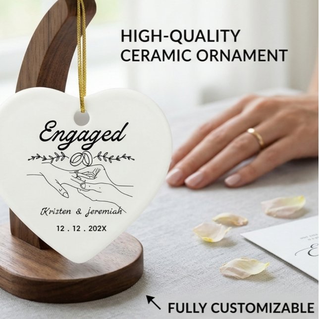 Personalized Engagement Ceramic Heart Ornament  (Creator Uploaded)