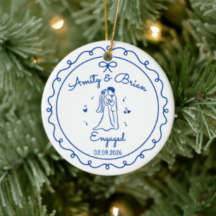 Personalized Engagement Ceramic ornament, Couple Ornament