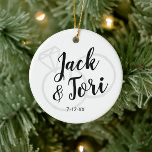 Personalized Engagement Custom Simple Minimal Xmas Ceramic Ornament