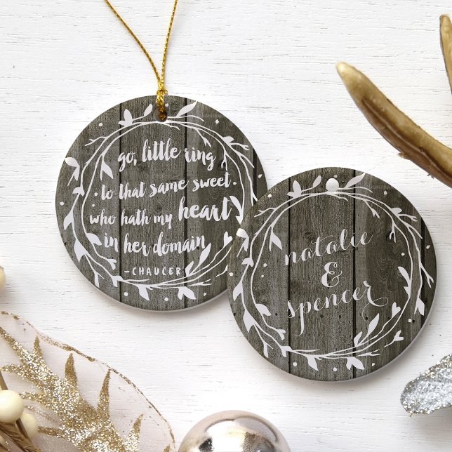 Personalized Engagement Keepsake | Rustic Vintage Ceramic Ornament (Creator Uploaded)