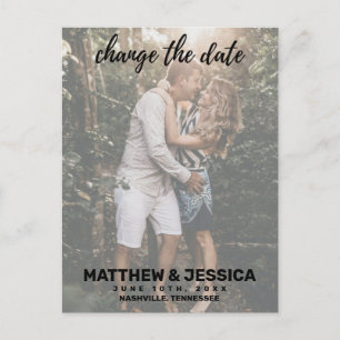 Personalized Engagement Photo Date Change Announcement Postcard
