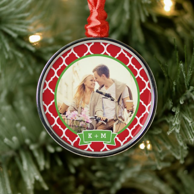 Personalized Engagement Photo Monogram Ornament (Tree)