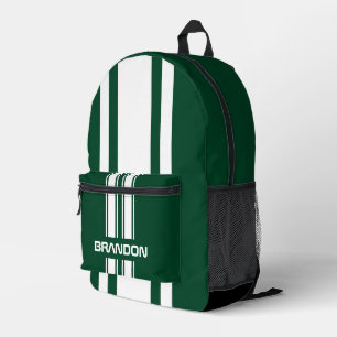 Personalized English Green And White Racing Stripe Printed Backpack