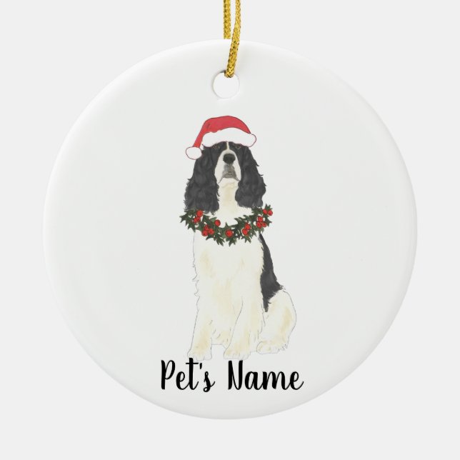 Personalized English Springer Spaniel (Black) Ceramic Ornament (Front)