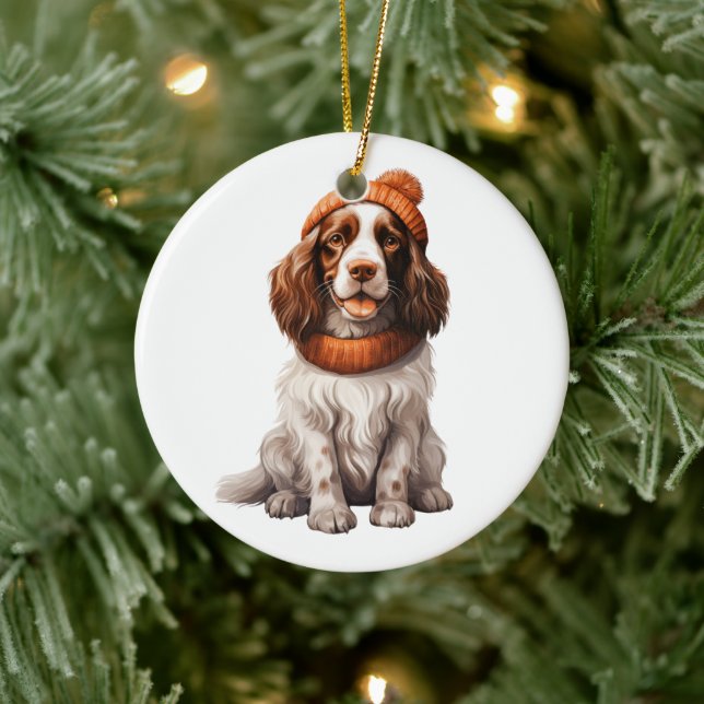 Personalized English Springer Spaniel Dog Art Ceramic Ornament (Tree)