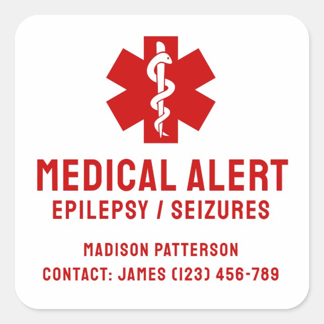 Personalized Epilepsy Emergency Essentials Square Sticker (Front)
