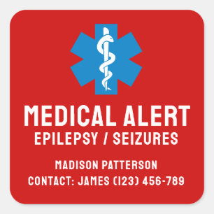Personalized Epilepsy Emergency Essentials Square Sticker