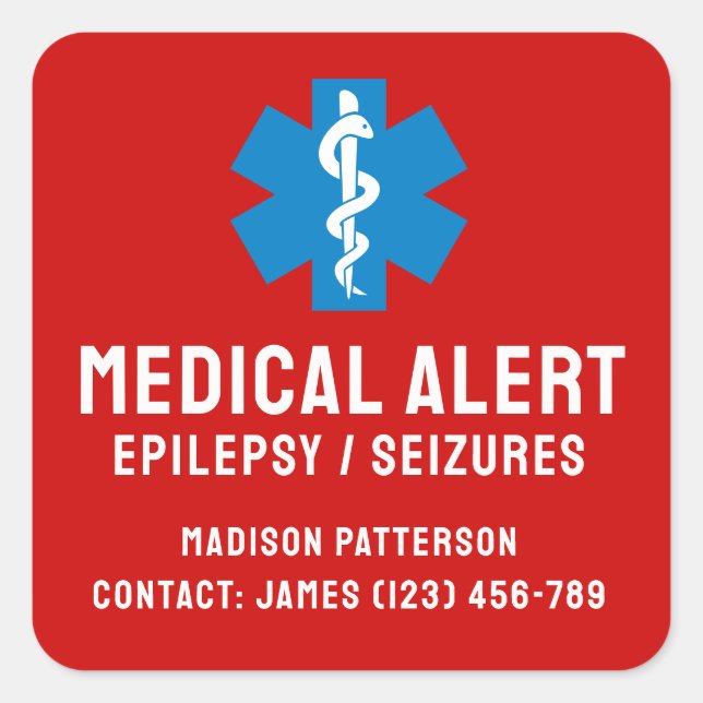 Personalized Epilepsy Emergency Essentials Square Sticker (Front)
