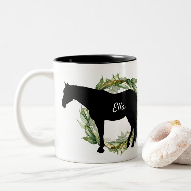Personalized Equestrian Horse Riding Custom Name T Two-Tone Coffee Mug (With Donut)