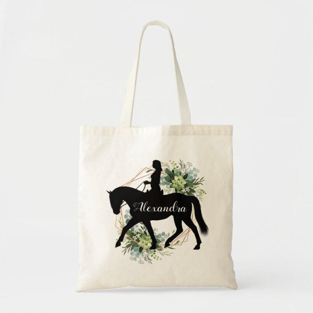 Personalized Equestrian Horse Riding Custom Name Tote Bag (Front)