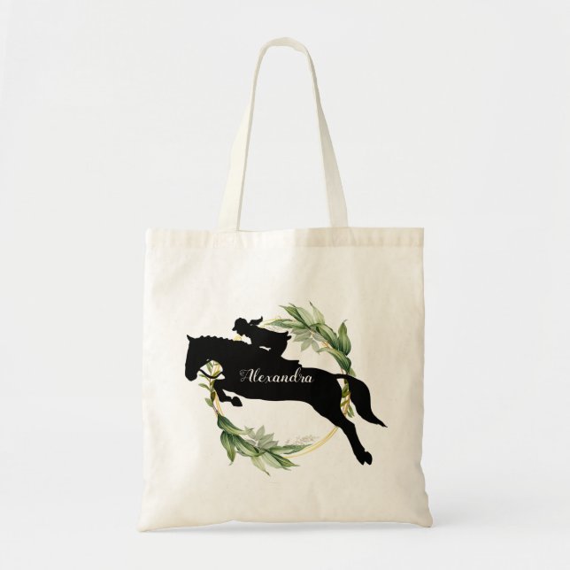 Personalized Equestrian Horse Riding Custom Name Tote Bag (Front)
