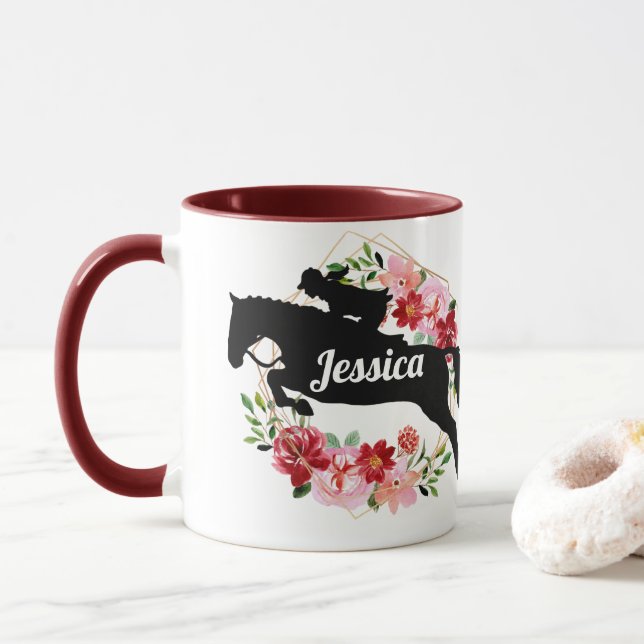 Personalized Equestrian Horse Riding Floral Name  Mug (With Donut)