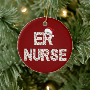 Personalized ER Nurse Christmas Gift Santa Trendy Ceramic Ornament