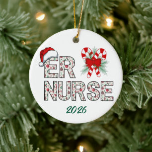 Personalized ER Nurse Christmas Santa Ceramic Ornament