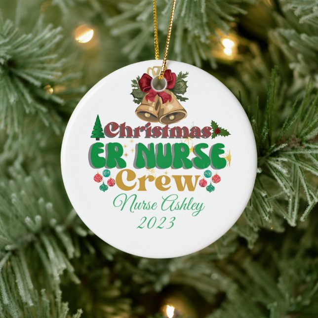 Personalized ER nurse crew Christmas Ceramic Ornament (Tree)