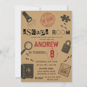 Personalized Escape Room Birthday Kids party Invitation