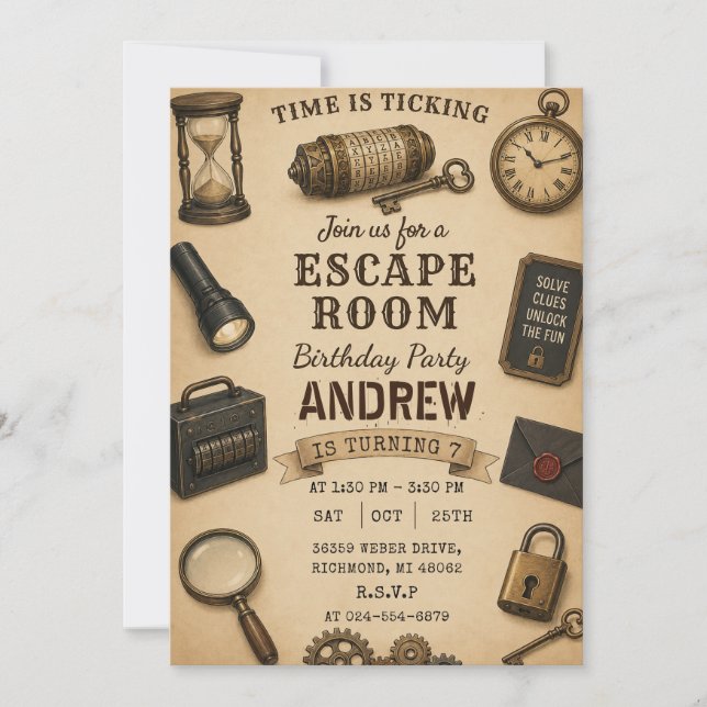 Personalized Escape Room Birthday party Invitation (Front)