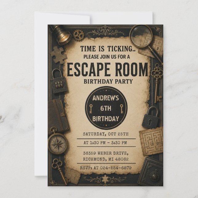 Personalized Escape Room party birthday Invitation (Front)