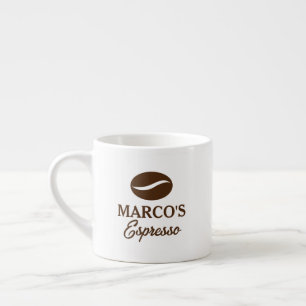 Personalized espresso cup with coffee bean logo