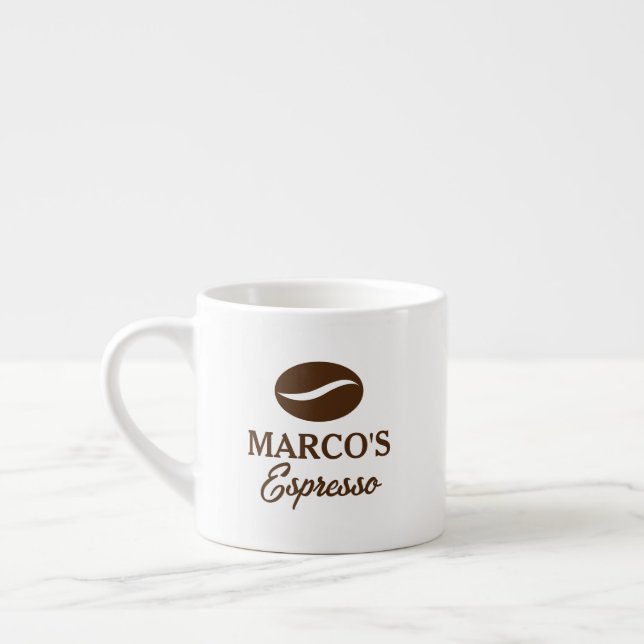 Personalized espresso cup with coffee bean logo (Left)