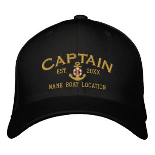 Personalized Est. Sea Captain Lifesaver Anchor Embroidered Hat