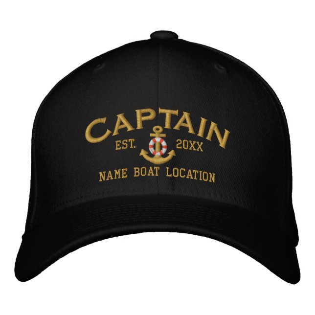 Personalized Est. Sea Captain Lifesaver Anchor Embroidered Hat (Front)