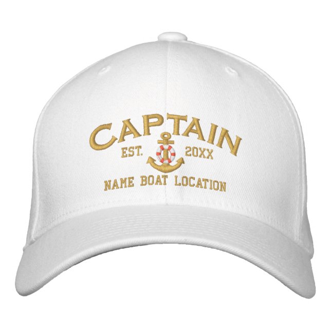 Personalized Est. Sea Captain Lifesaver Anchor Embroidered Hat (Front)