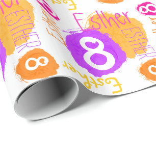 Personalized Esther 8th birthday paint dab wrap Wrapping Paper