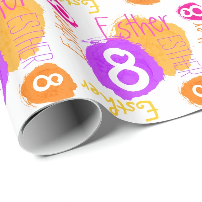 Personalized Esther 8th birthday paint dab wrap Wrapping Paper (Roll Corner)