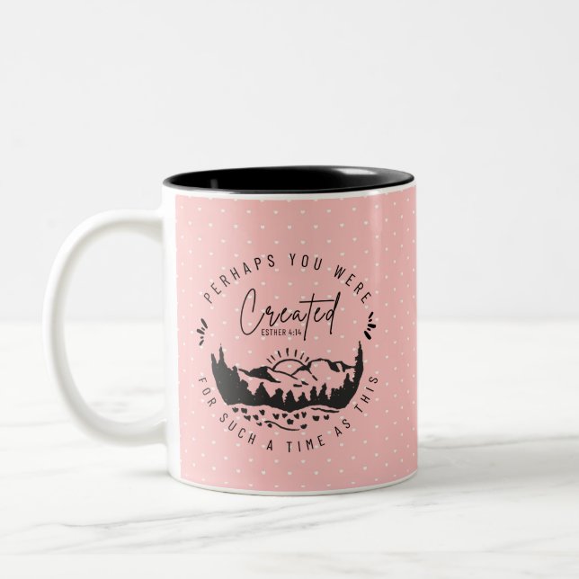 Personalized Esther Bible Verse Pink Christian Two Two-Tone Coffee Mug (Left)