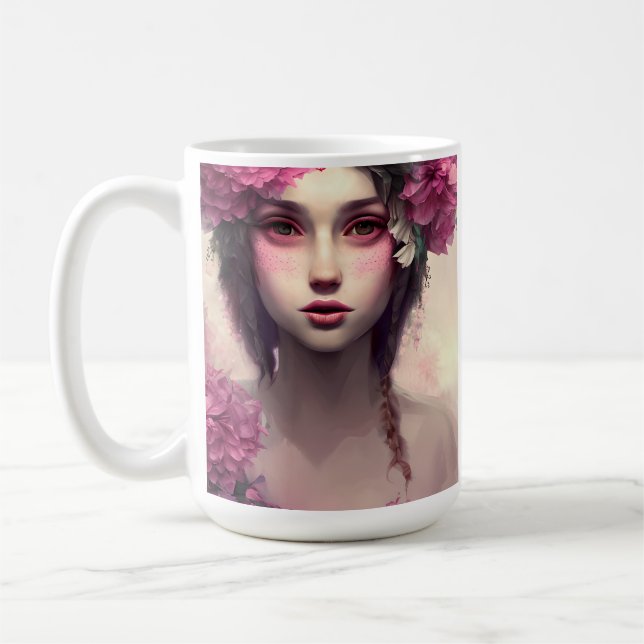 Personalized Ethereal Girl with Pink Freckles Coffee Mug (Left)