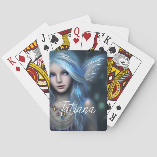 Personalized Ethereal Mystical Blue Fairy Playing Cards (Back)