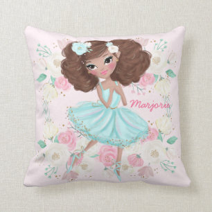 Personalized Ethnic Ballerina Pink Floral Throw Pillow
