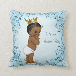 Personalized Ethnic Prince Blue Leaves Throw Pillow