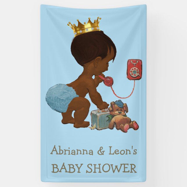Personalized Ethnic Prince on Phone Baby Shower Banner (Vertical)