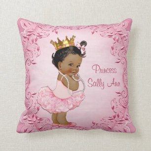 Personalized Ethnic Princess Ballerina Pink Throw Pillow