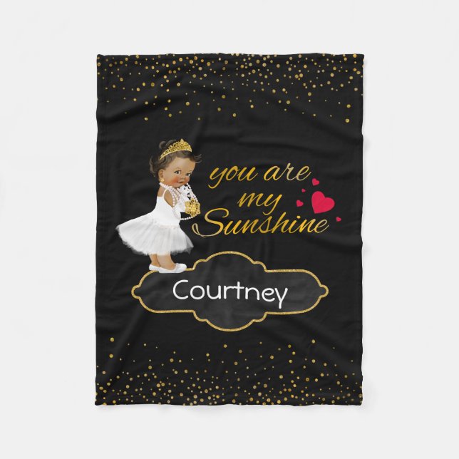 Personalized Ethnic Princess Gold Sunshine Nursery Fleece Blanket (Front)