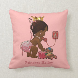 Personalized Ethnic Princess on Phone Teddy Bear Throw Pillow