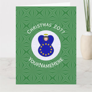 Personalized EU Angel Christmas Flag Card