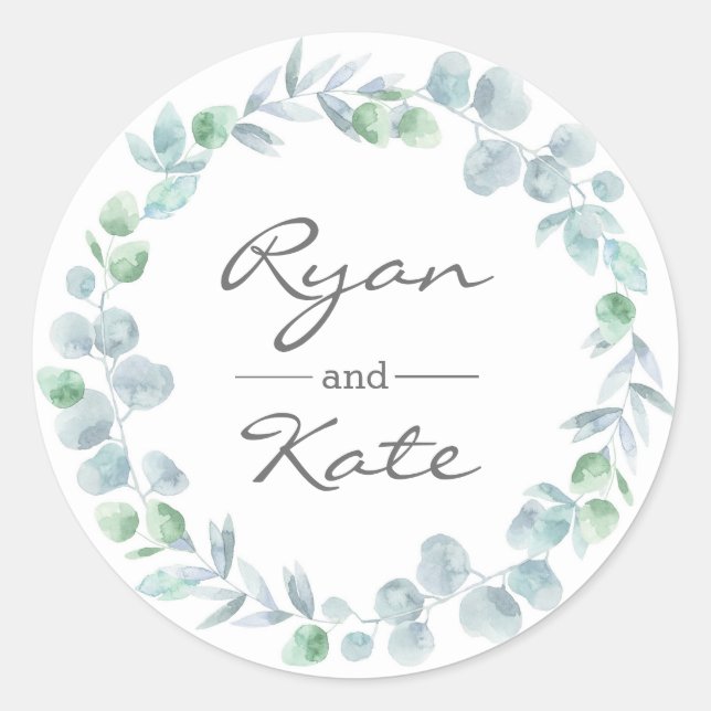 Personalized Eucalyptus garden Weddings stickers (Front)