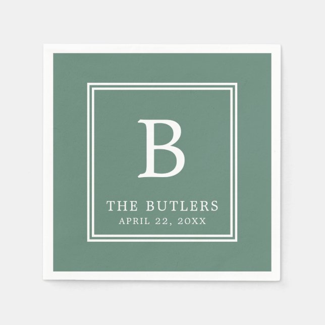 Personalized Eucalyptus Green Wedding Napkins (Front)