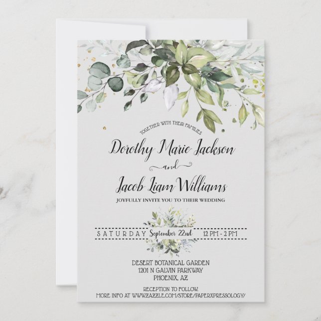 Personalized Eucalyptus Greenery Foliage Wedding Invitation (Front)