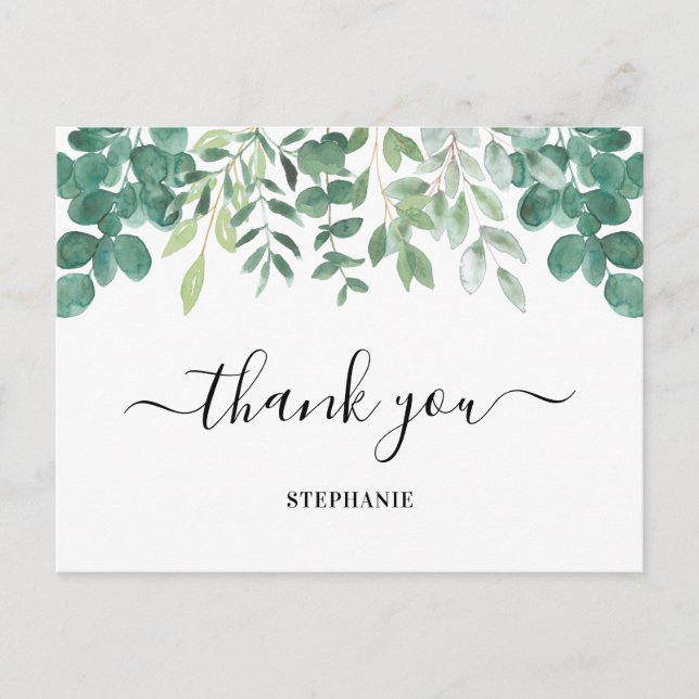 Personalized Eucalyptus Greenery Thank You  Postcard (Front)